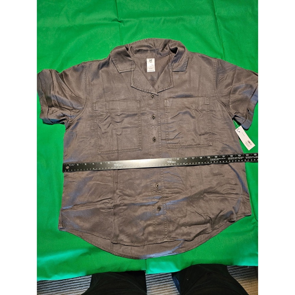 Members‎ Mark Tencel Camp Shirt Mens Large Gray Short Sleeve Button Down Lyocell